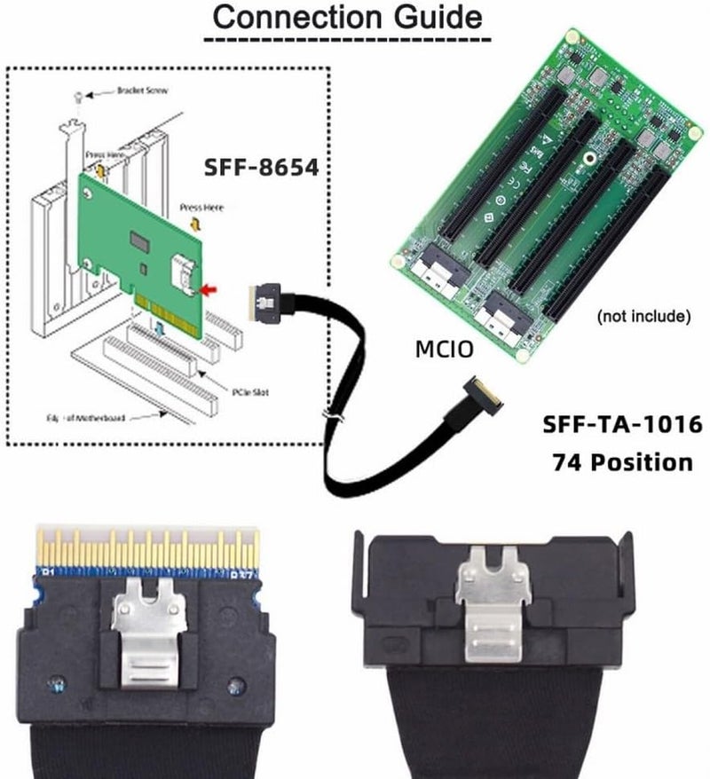 CY Cable PCI-E 5.0 Mini Cool Edge IO MCIO PCI-E 8i 74Pin Male to Slimline SFF-8654 SAS 4.0 74Pin Male Extender Cable 50cm - Image 2
